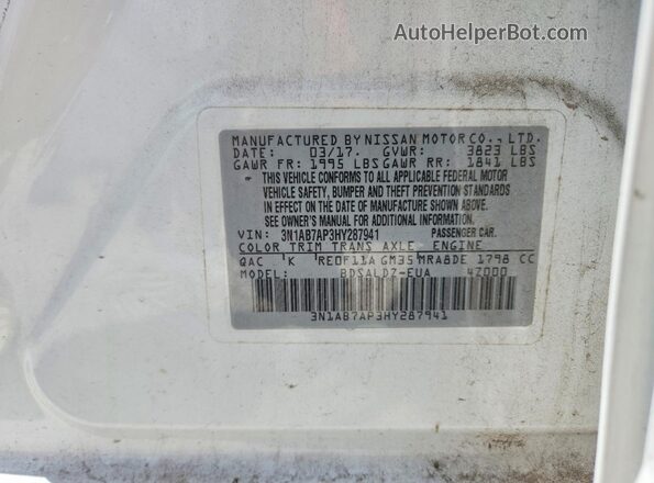 3N1AB7AP3HY287941 2017 NISSAN SENTRA White Engine compartment view