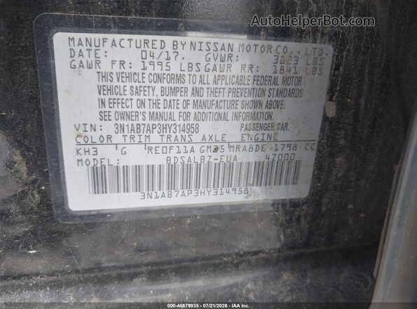 3N1AB7AP3HY314958 2017 NISSAN SENTRA Black Շարժիչի բաժամունքի տեսք