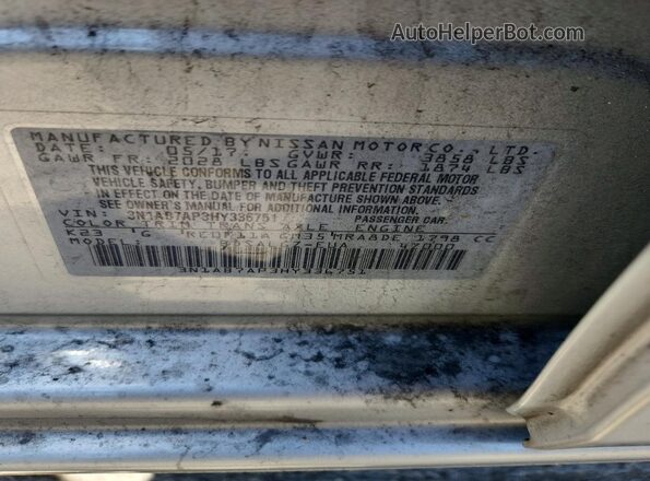 3N1AB7AP3HY336751 2017 NISSAN SENTRA Silver VIN sticker view