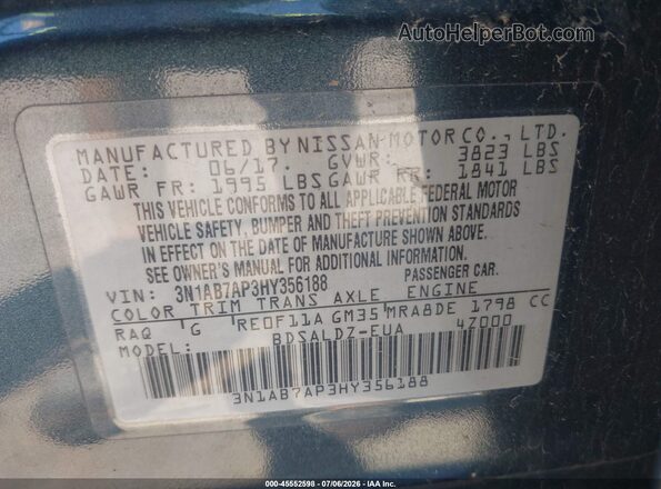 3N1AB7AP3HY356188 2017 NISSAN SENTRA Gray Vista del compartimento del motor