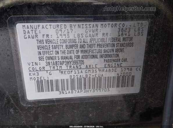 3N1AB7AP3HY399705 2017 NISSAN SENTRA Черный Вид подкапотного пространства