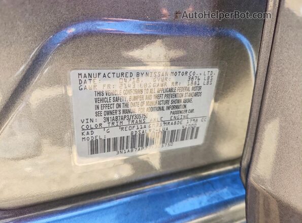3N1AB7AP3JY305750 2018 NISSAN SENTRA Gray Շարժիչի բաժամունքի տեսք