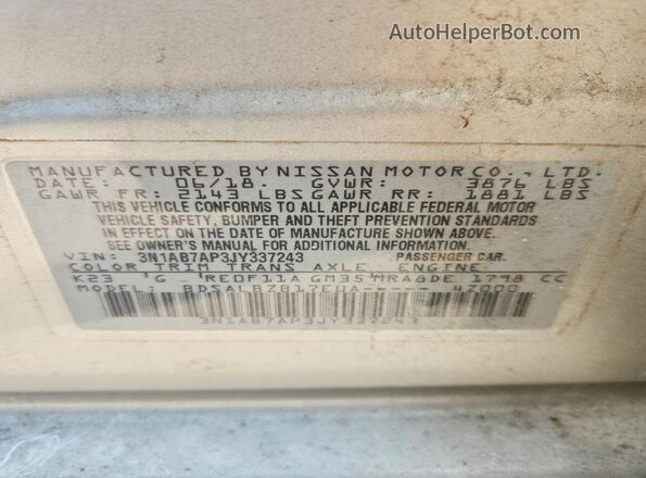 3N1AB7AP3JY337243 2018 NISSAN SENTRA Silver VIN կոդի պիտակի տեսք