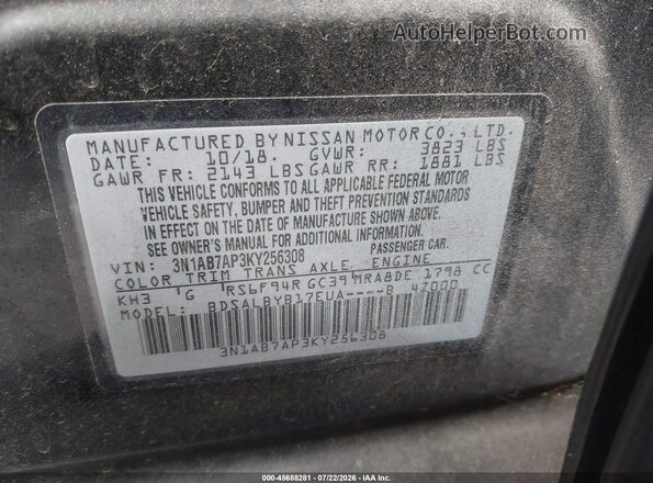 3N1AB7AP3KY256308 2019 NISSAN SENTRA Black Widok komory silnika