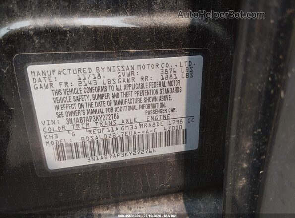 3N1AB7AP3KY272766 2019 NISSAN SENTRA Черный Вид подкапотного пространства