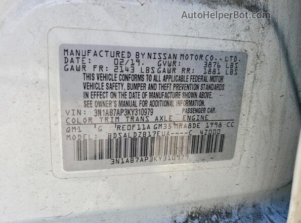 3N1AB7AP3KY310979 2019 NISSAN SENTRA White Շարժիչի բաժամունքի տեսք