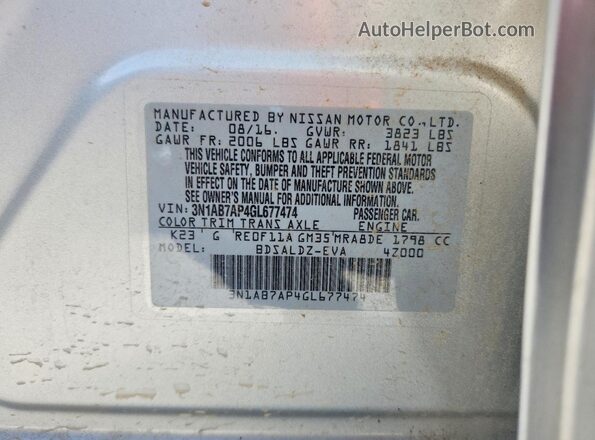3N1AB7AP4GL677474 2016 NISSAN SENTRA Silver Вид підкапотного простору