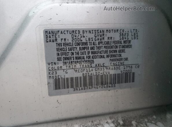3N1AB7AP4GY268605 2016 NISSAN SENTRA Silver Widok komory silnika