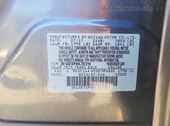 3N1AB7AP4HL707316 2017 NISSAN SENTRA Silver Вид підкапотного простору