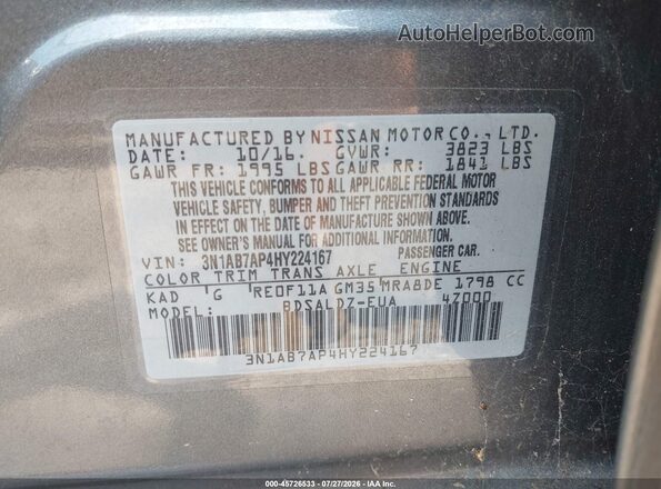 3N1AB7AP4HY224167 2017 NISSAN SENTRA Gray ძრავის განყოფილების ხედი