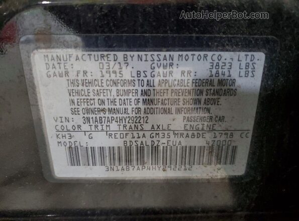 3N1AB7AP4HY292212 2017 NISSAN SENTRA Black Engine compartment view