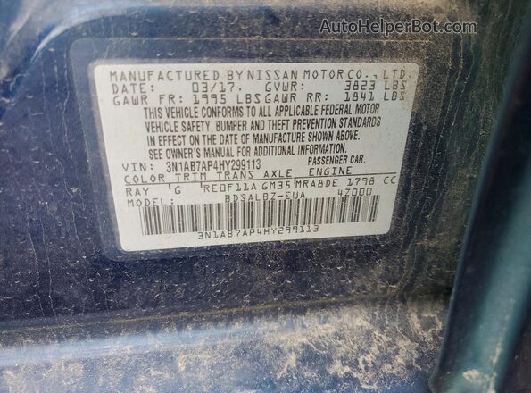 3N1AB7AP4HY299113 2017 NISSAN SENTRA Blue Շարժիչի բաժամունքի տեսք