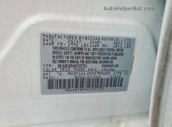 3N1AB7AP4HY337701 2017 NISSAN SENTRA White ძრავის განყოფილების ხედი