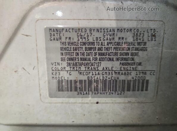 3N1AB7AP4HY347127 2017 NISSAN SENTRA Silver Widok komory silnika