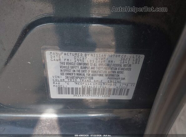 3N1AB7AP4HY371508 2017 NISSAN SENTRA Gray Widok komory silnika