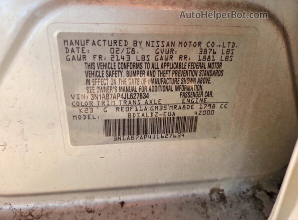 3N1AB7AP4JL627634 2018 NISSAN SENTRA Silver Vista del compartimento del motor
