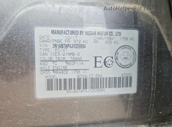 3N1AB7AP4JY209884 2018 NISSAN SENTRA Gray Widok komory silnika