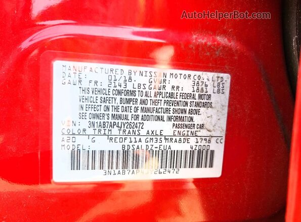 3N1AB7AP4JY262472 2018 NISSAN SENTRA Red Widok komory silnika