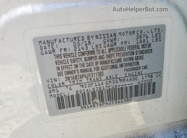 3N1AB7AP4JY311380 2018 NISSAN SENTRA Белый Вид наклейки с VIN-кодом