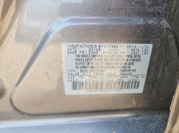 3N1AB7AP4JY312027 2018 NISSAN SENTRA Gray Vista del compartimento del motor