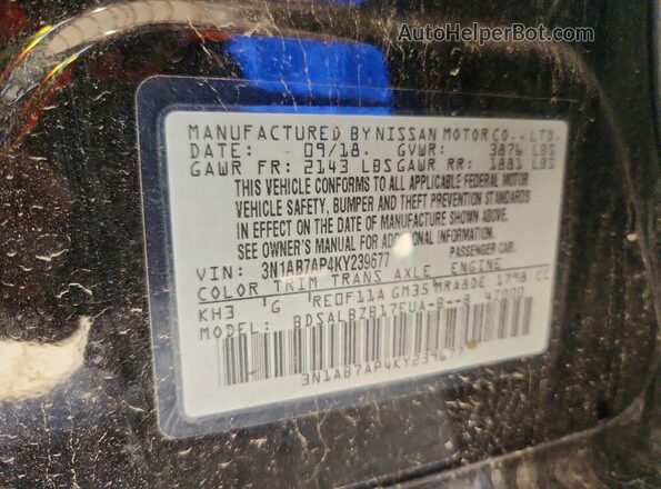 3N1AB7AP4KY239677 2019 NISSAN SENTRA Black Vista del compartimento del motor