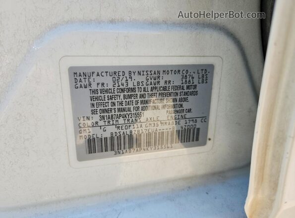 3N1AB7AP4KY315561 2019 NISSAN SENTRA White Vista del compartimento del motor