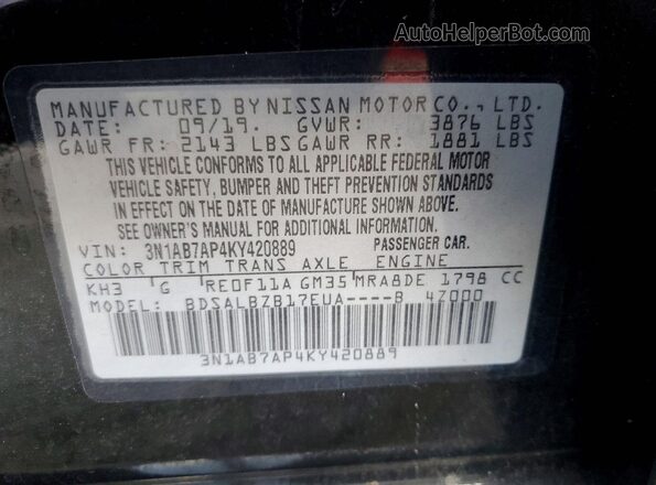 3N1AB7AP4KY420889 2019 NISSAN SENTRA Black Շարժիչի բաժամունքի տեսք