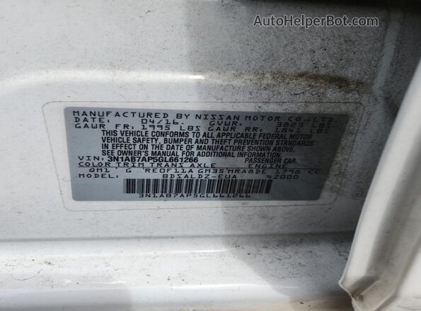 3N1AB7AP5GL661266 2016 NISSAN SENTRA Белый Вид наклейки с VIN-кодом