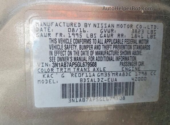 3N1AB7AP5GL679508 2016 NISSAN SENTRA Gray ძრავის განყოფილების ხედი