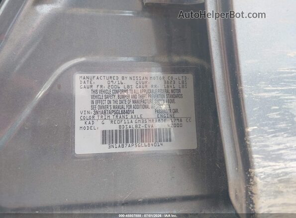 3N1AB7AP5GL684014 2016 NISSAN SENTRA Gray Շարժիչի բաժամունքի տեսք