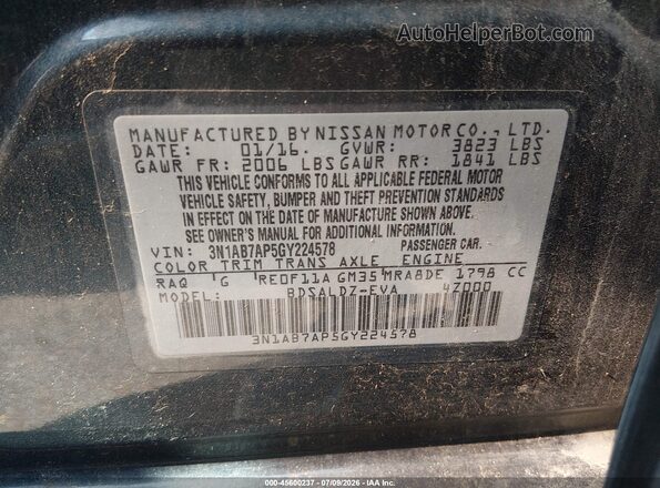 3N1AB7AP5GY224578 2016 NISSAN SENTRA Gray Вид підкапотного простору