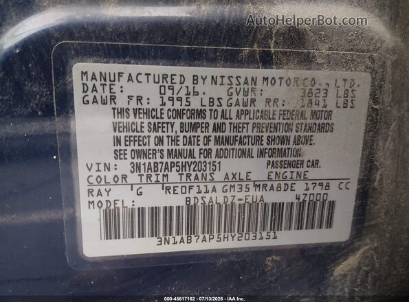 3N1AB7AP5HY203151 2017 NISSAN SENTRA Blue Вид підкапотного простору