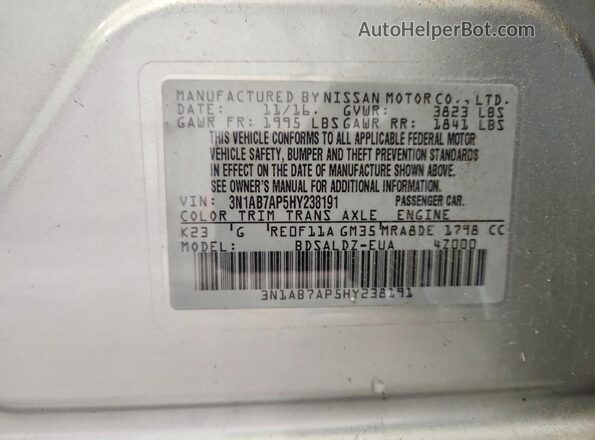 3N1AB7AP5HY238191 2017 NISSAN SENTRA Silver Շարժիչի բաժամունքի տեսք