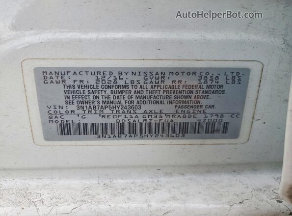 3N1AB7AP5HY243603 2017 NISSAN SENTRA White Вид наклейки з VIN-кодом
