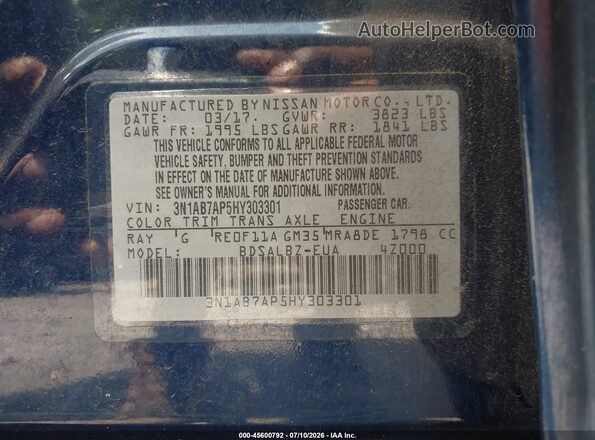 3N1AB7AP5HY303301 2017 NISSAN SENTRA Dark Blue Вид подкапотного пространства