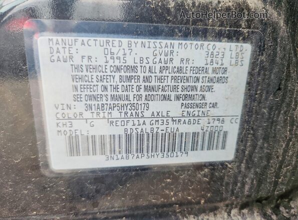3N1AB7AP5HY350179 2017 NISSAN SENTRA Black VIN კოდის სტიკერის ხედი