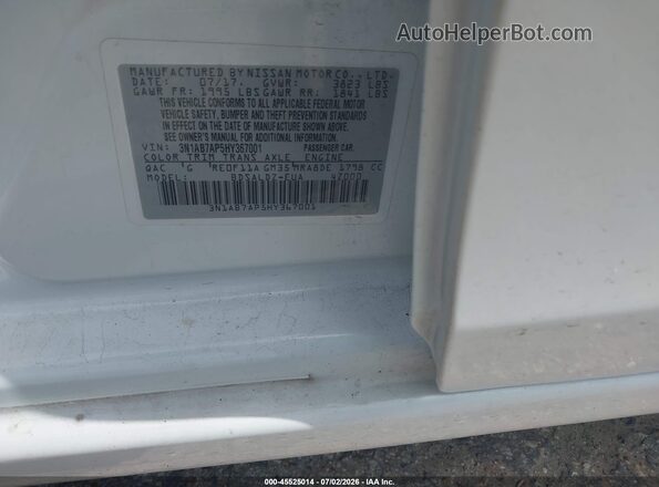 3N1AB7AP5HY367001 2017 NISSAN SENTRA White Engine compartment view