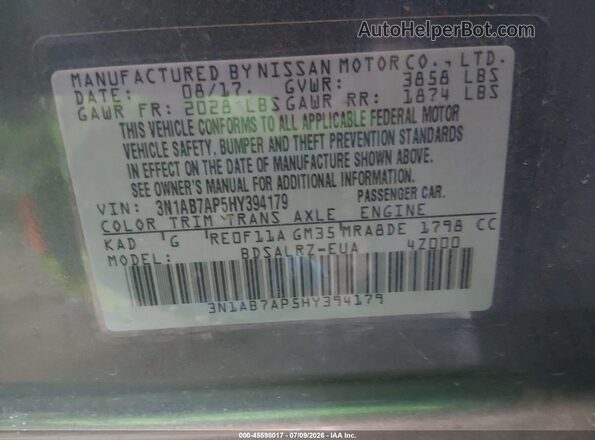 3N1AB7AP5HY394179 2017 NISSAN SENTRA Gray Engine compartment view