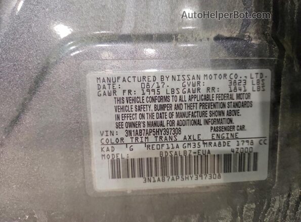 3N1AB7AP5HY397308 2017 NISSAN SENTRA Gray Vista de la etiqueta del VIN