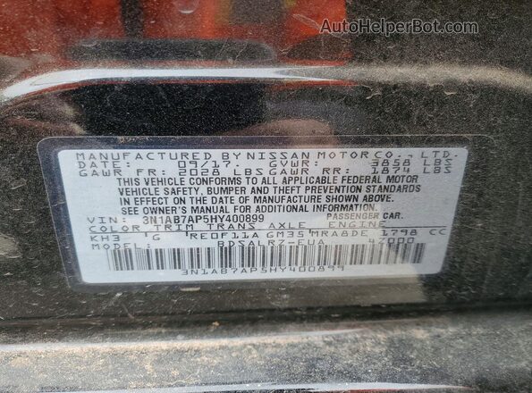3N1AB7AP5HY400899 2017 NISSAN SENTRA Black ძრავის განყოფილების ხედი