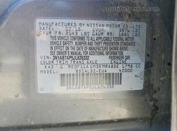 3N1AB7AP5JL626332 2018 NISSAN SENTRA Gray Widok komory silnika
