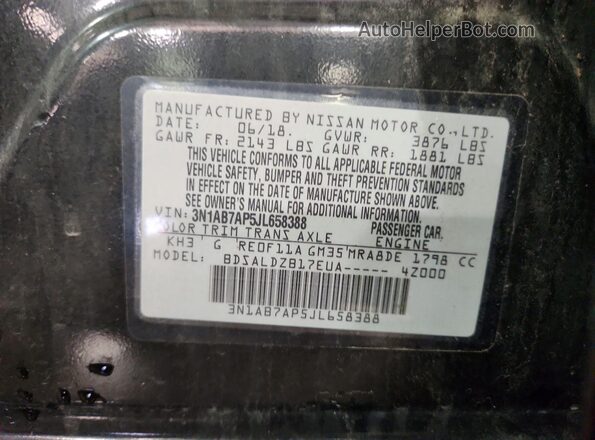 3N1AB7AP5JL658388 2018 NISSAN SENTRA Black Вид підкапотного простору