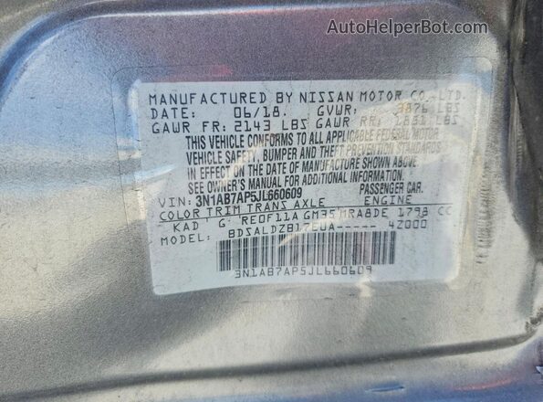 3N1AB7AP5JL660609 2018 NISSAN SENTRA Gray ძრავის განყოფილების ხედი