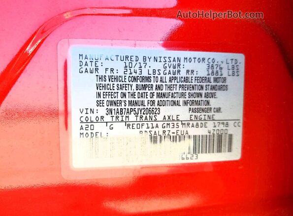 3N1AB7AP5JY206623 2018 NISSAN SENTRA Red Vista del compartimento del motor