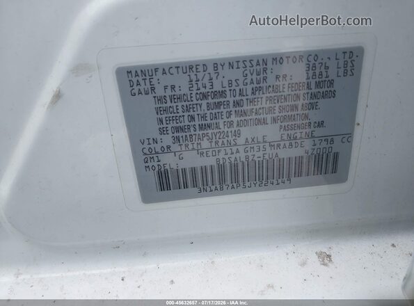 3N1AB7AP5JY224149 2018 NISSAN SENTRA Белый Вид подкапотного пространства