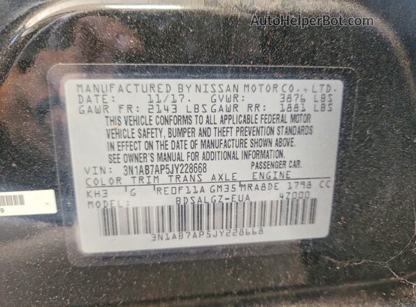 3N1AB7AP5JY228668 2018 NISSAN SENTRA Черный Вид наклейки с VIN-кодом