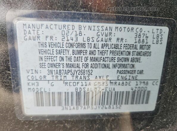 3N1AB7AP5JY268152 2018 NISSAN SENTRA Black VIN sticker view