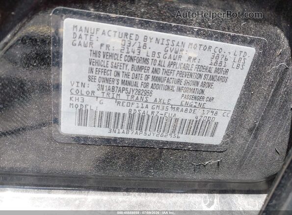 3N1AB7AP5JY282956 2018 NISSAN SENTRA Black Engine compartment view