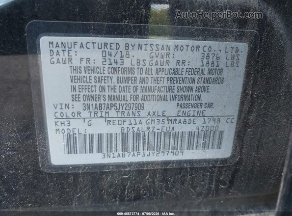 3N1AB7AP5JY297909 2018 NISSAN SENTRA Black Շարժիչի բաժամունքի տեսք