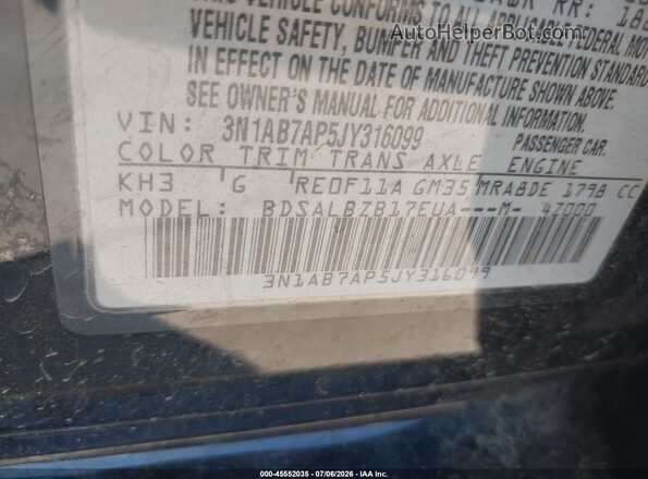 3N1AB7AP5JY316099 2018 NISSAN SENTRA Black Вид підкапотного простору